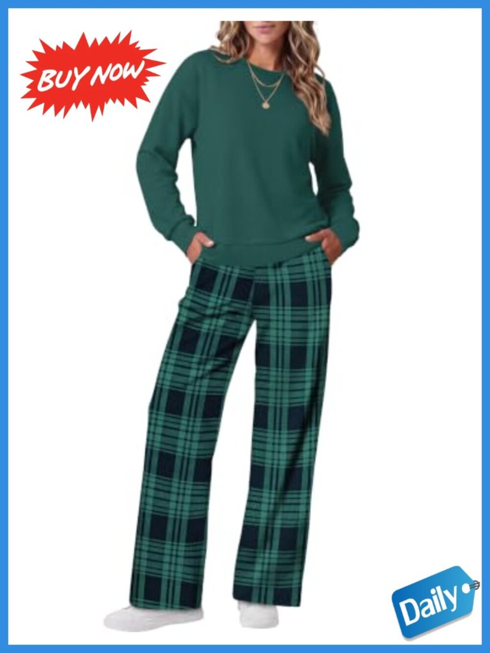 Womens Two Piece Sweatsuit Set Long Sleeve Crewneck & Wide Leg Lounge Pants